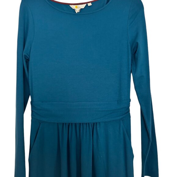 Boden Abigail Teal Jersey Dress  Long Sleeve Stretch NWT Size 8 - Picture 3 of 7